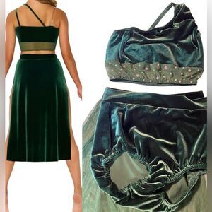 Kelle dance solo costume 3 piece green velvet THE ALCHEMY skirt 7111 SA adult